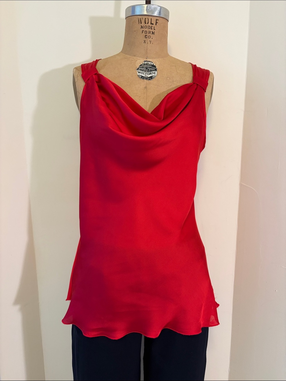 Red Cowl Neck Sleeveless Top by